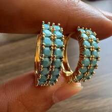1 Pair Luxury Vintage Geometric Earrings - Gold With Synthetic Turquoise, Suitable For Weddings, Parties And Daily Wear - Birthday And Holiday Gift, Vintage Earrings, Wedding Jewelry, Classic Style, Durable