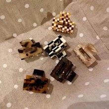 6 Pieces/Pack Leopard Print And Checkered Acetate Exquisite Small Hair Clips, Suitable For Women Half Hair Accessories, Suitable For Women, Autumn, Travel, Hairdressing Tools, Hair Accessories - 彩色 - 查看 4