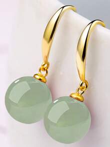 1pc Vintage Palace Style Jade Earrings For Women, Imitation Hetian Jade, Emerald, Agate Gemstone Jewelry