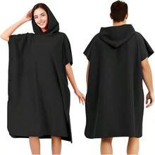 Poncho Microfibra Natacion, Bata para Natacion Secado Rápido y Cómodo, Bata de Baño con Capucha, Poncho de Toalla para Cambiarse para Mujeres y Hombres en Playa, Surf y Natación (Rosa) - Negro - Ver 13