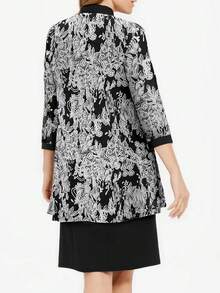 Autumn/Winter Plus Size Women's 2-Piece Set, Minimalist Elegant Versatile Cardigan Printed Top Jacket + Versatile Mid-Length Spaghetti Strap Summer - Black and White - View 6