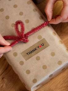 120pcs Kraft Paper Thank You Self-Adhesive Roll Stickers, Rectangular 3x1 Inch, 6 Styles Available, Red Heart, Flower, Envelope English Thank You For Your Order Rectangular Seal Stickers, Baking DIY Decoration, PVC Self-Adhesive - Kraft Paper Thank You - View 3