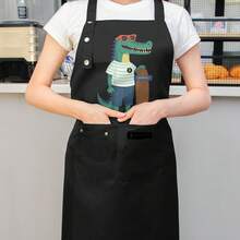 Women's Funny Crocodile Apron - High Quality Kitchen Apron With Two Pockets, Cute Crocodile In Jeans & Fashion Glasses Design - Easy-Clean Polyester Cooking Baking Apron For Women Chefs, Birthday Housewarming Gift, Gothic Style Apron, Easyclean Fabric - Black - View 5