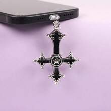 Flame Cross & Heart Cross Mobile Phone Dust Plug Pendant, Decoration Accessory Protector For IPhone, Type-C Port