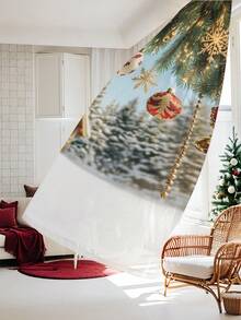 1 pieza Cortina transparente decorativa navideña, adecuada para sala de estar, dormitorio, cocina, fiesta navideña, árbol de Navidad, decoración de otoño, 100g/㎡