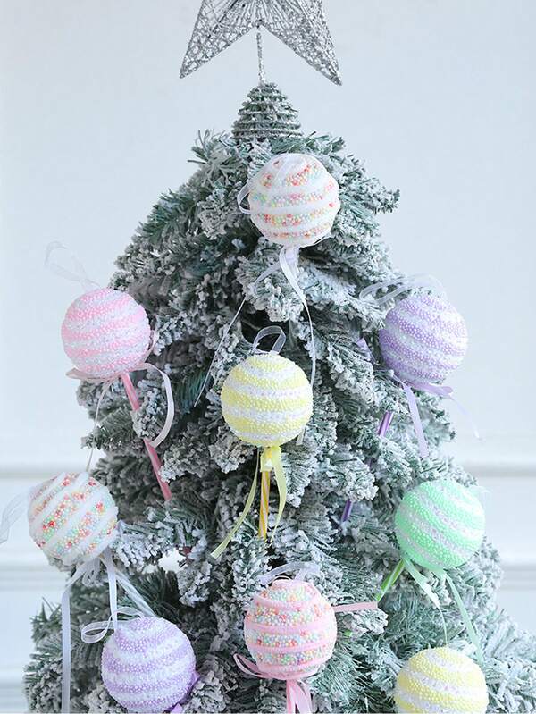 1pc 30cm Macaron Colorful Candy Cane Lollipop Christmas Decoration, Shiny Lollipop Candy Cane Foam Ball Hanging Ornament For Christmas Tree, Home Decor For New Year And Christmas