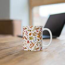 Fall Leaves Mushroom Coffee Mug: Boho Autumn Watercolor Floral - 黃白色 - 查看 7