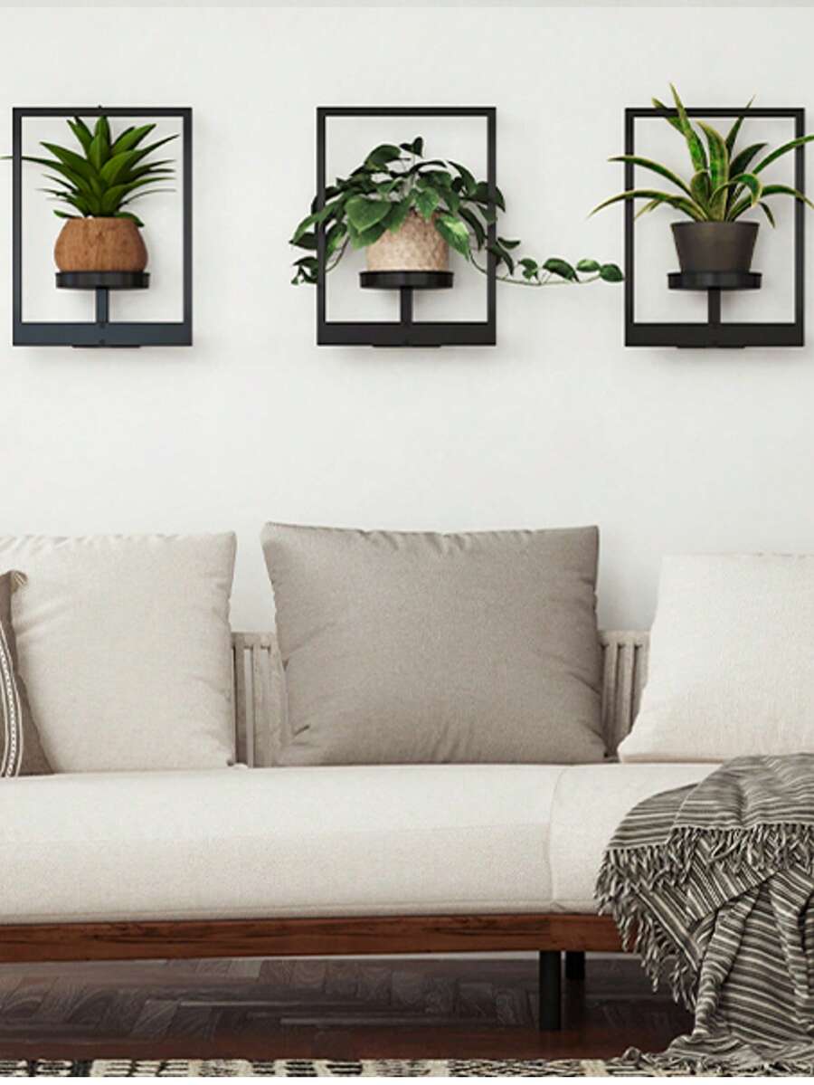 Hanging Planters For Indoor Plants Wall Decor Living Room Plant Stand Indoor Wall Planters Plant Hanger Window Plant Shelves 3 Pack For Outdoor Entryway - 黑色 - 查看 1