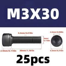 10件/20件/25件 M3/M4/M5/M6/M8/M10 15-60mm 长度 12.9级圆柱头内六角螺钉，高强度内六角螺钉 - 黑色 - 查看 29