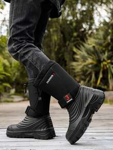 Winter Outdoor Men's Sports Shoes, Anti-Slip, Water-Resistant Leather Snow Boots, Fashionable Plus Size Work Safety Shoes Workwear Motorcycle Riding High-Top Leather Boots Casual Black Rubber Shoes