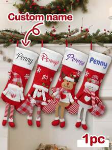 LICVIC 1pc Personalized Christmas Stockings With Name-18 Large Red Custom Name Family Christmas Stocking