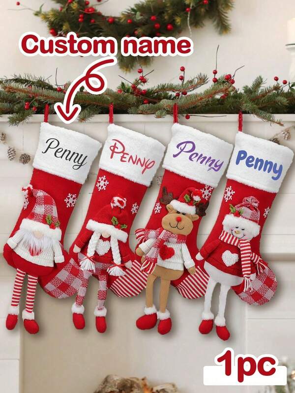 LICVIC 1pc Personalized Christmas Stockings With Name-18 Large Red Custom Name Family Christmas Stocking