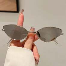 1 Pair Women New Cat Eye Model Fashion Glasses Exquisite Small Frame Popular Multicolor Entry Luxury Style Metal Edge Design  Men Glasses - Silver-silver - View 1