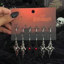12 cercei gotici cu craniu, liliac, cruce metalică creativă, cercei cu pandantiv cu aripă de păianjen, potriviți pentru ținute de Halloween, cadou pentru prieteni