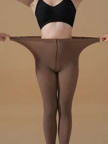 1 Pair Sheer Coffee Color Skinny Leggings For Women, Fashionable Thin Tights Suitable For 5°C-15°C, Lint-Free, Comfortable & Warm For Casual Everyday Wear, Also Suitable For Halloween And Christmas Occasions - Coffee Brown - View 5