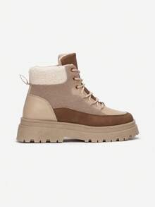 Autumn/Winter Retro Thick Sole Lace-Up Trapper Boots - Beige - View 3