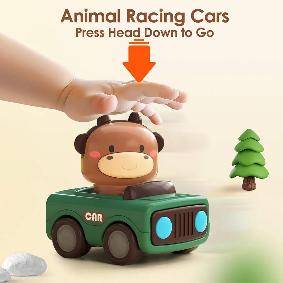 Animal Racing Car Toy Set, Friction Push Forward Vehicles, Plastic Play Set Suitable For Infants, Manual Operation, Multi-Color - Ideal Birthday And Christmas Gift
