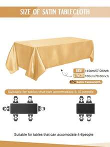 1pc Rectangular Satin Tablecloth 145*180cm/145*260cm, Smooth Fabric Surface, Suitable For Wedding Party Dining Table, Wedding Banquet, Banquet And Party (Multiple Colors Available)