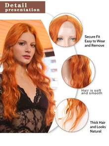 Synthetic Long Red Wavy Wig 30 Inch Center-Parted Curly Hair Stylish And Natural Heat-Resistant Fiber Suitable For Daily Wear - Multicolor - View 10