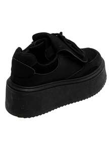 Baskets Compensating In Suede Avec Large Languette And Semelle Plateforme - Black - View 4