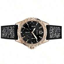 Guess Sparkling W1096L5 Casual Stylish Women's Silicone Strap Quartz Watch Black Round Dial Bezal With Crystals Fashion Lady's Watch Suitable For Daily Party Outdoor Wear Ideal Gift For Women