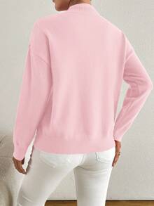 Plus Size Solid Color Stand Collar Knit Sweater