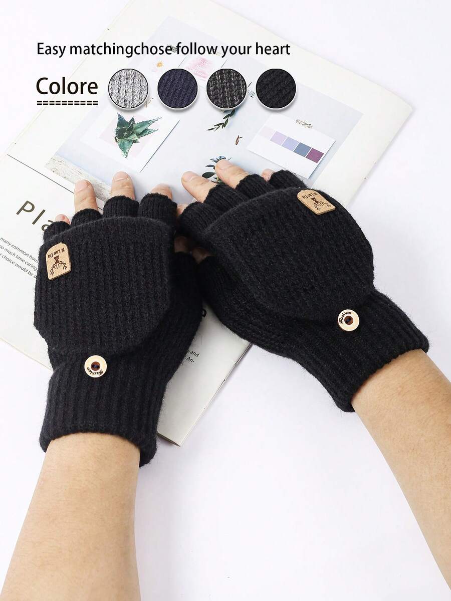 1 pieza Guantes de punto de media mano para hombres y mujeres en invierno, con cubierta de felpa desmontable de doble uso, protector de pantalla táctil, cálidos para escribir y ciclismo, guantes regalo de Navidad de invierno térmicos y cálidos