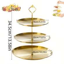 1pc Stainless Steel Gold Round 2/3 Tier Cake Plate, Dessert Display Stand For Christmas, Birthday Party Serving Platter - Vàng - Xem 3