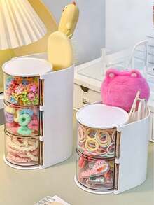 1pc Children's Room Rotating Desktop Storage Box, 2-Layer 3-Compartment Dust-Proof Hair Clip Organizer - Multicolor - View 4