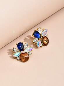 1 par de pendientes geométricos para mujer, de aleación con baño electrolítico, de cristal de colores y piedras de imitación, pendientes de moda de alta gama