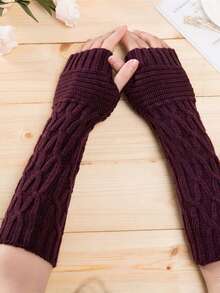 1 pieza Guantes de lana tejidos de medio dedo, mangas sin dedos lindas y cálidas para mujeres en otoño e invierno. Artesanía plisada exquisita, amigable con la piel, cálida y cómoda, adecuada para el transporte diario, la oficina, las compras.