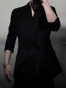 Spring And Autumn Cold Style Casual Light Luxury Design Sense Business Black Suit Jacket Top - 黑色 - 查看 3