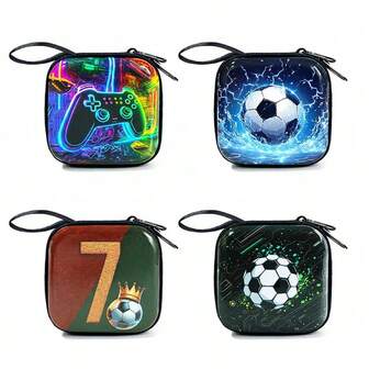 Havalı Kulaklıklar, Anahtarlar, Bozuk Para Kesesi, Erkek Çocuklar İçin Futbol Hediyeleri, Renkli, Şenlikli Futbol Baskılı Bozuk Para Cüzdanı - Günlük Stil, Demir Malzeme