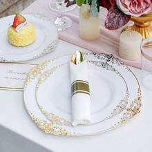 350PCS Gold Plastic Plates Gold Plastic Dinnerware Sets For 50 Guests 100 Disposable Plates 150 Sierware 50 Cups 50 Napkins For Wedding Party Thanksgiving - Vàng - Xem 5