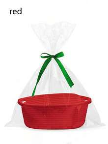 1 Set Of Pink Woven Storage Baskets And Transparent Gift Bags, Made Of High-Quality Woven Materials, Suitable For Storing Small Items And Making Gift Baskets. It Is A Must-Have For Birthdays, Storage Enthusiasts, And Delicate Girls. Suitable For Occasions Such As Birthdays, Christmas, Holiday Gift Giving
