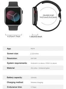 1pc Unisex Black Silicone Strap 2.05" Full Touch Square Screen Sporty Smartwatch With Heart Rate Monitoring And Calling, Compatible With Android & IOS (Bluetooth Enabled) - Pink - View 11