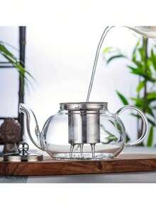 1pc Glass Teapot, Afternoon Tea Pot, Tea Infuser Pot, Home Boiling Kettle, Floral Teapot, Kung Fu Tea Set, Suitable For Home, Restaurant, Hotel, Office, Tea Accessories