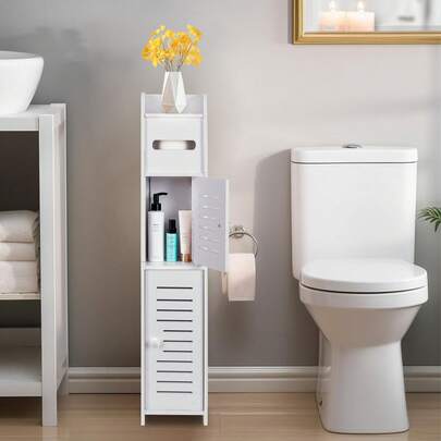 Armoire de rangement multifonctionnelle pour salle de bain, étagère étroite autoportante et imperméable, petit meuble de salle de bain latéral