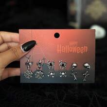 12 cercei gotici cu craniu, liliac, cruce metalică creativă, cercei cu pandantiv cu aripă de păianjen, potriviți pentru ținute de Halloween, cadou pentru prieteni