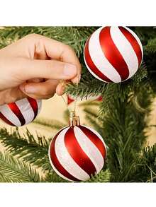 Juego de 12 piezas/6 piezas de bolas decorativas para árbol de Navidad, bolas pintadas en rojo y blanco, adecuadas para árbol de Navidad, colgantes de ventana, decoración de fiestas, hogar, chimenea, escalera, corona, decoración navideña interior y exterior - Fiestas aplicables: Navidad, Nochebuena, Año Nuevo, Boda, Fiesta de cumpleaños