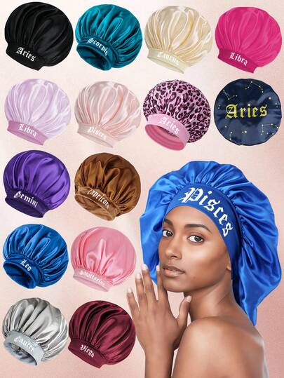 1PC Hair Bonnet Printed Constellation Large Size Wide Brim Night Sleeping Caps Women's Chemotherapy Hat Sleep Curly Hair Jumbo Bonnet Braids