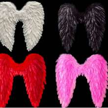 2件天使翅膀天然羽毛手工翅膀节日派对表演装饰道具模特走秀翅膀拍照道具万圣节圣诞装饰 - 彩色 - 查看 3