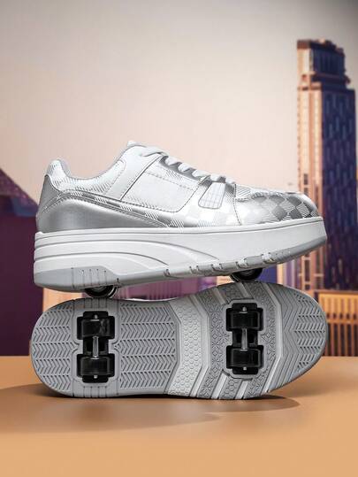 Children's Shoes All-Season Fashion Roller Skates Detachable Dual-Use Casual Running Shoes Four-Wheel Enhanced Stability Suitable For Children's Daily Use Children's Wheeled Sports Shoes
