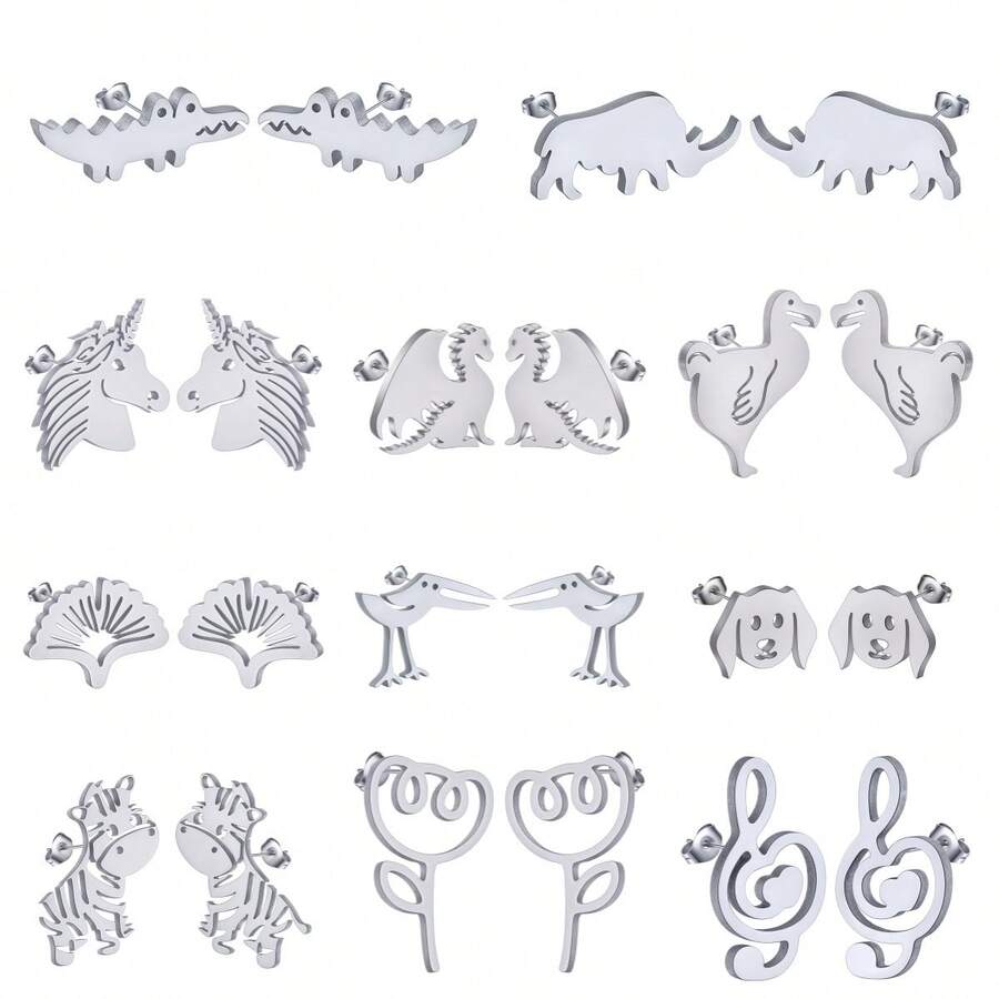 1 Pair Of Stainless Steel Earrings, Unicorn, Dinosaur And Small Animal Jewelry, Is An Ideal Birthday Gift For Ladies