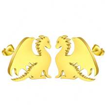 1 Pair Of Stainless Steel Earrings, Unicorn, Dinosaur And Small Animal Jewelry, Is An Ideal Birthday Gift For Ladies - Gold - View 3