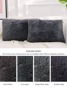 1 件深灰色毛绒保暖内衬水晶毛绒法兰绒枕套和装饰性床枕套，方形靠垫，单人床/双人床/大号床/特大号床尺寸 - 深灰色 - 查看 5