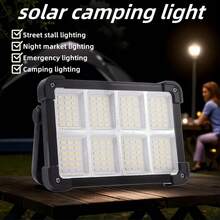 1/2 piezas Luces solares para exteriores, 144 LED Iluminación para exteriores Lámpara de camping, Luz de Luz nocturna, Lámpara de trabajo de emergencia para exteriores, Batería de alta capacidad de 3*1200mAh Lámpara portátil de reparación, Banco de energía portátil con carga USB inversa, 4 modos de iluminación Luces de emergencia rojas y azules, Linterna portátil resistente al agua y muy brillante de plástico resistente, Disponible en naranja/gris/negro, Adecuado para cortes de energía, situaciones de emergencia