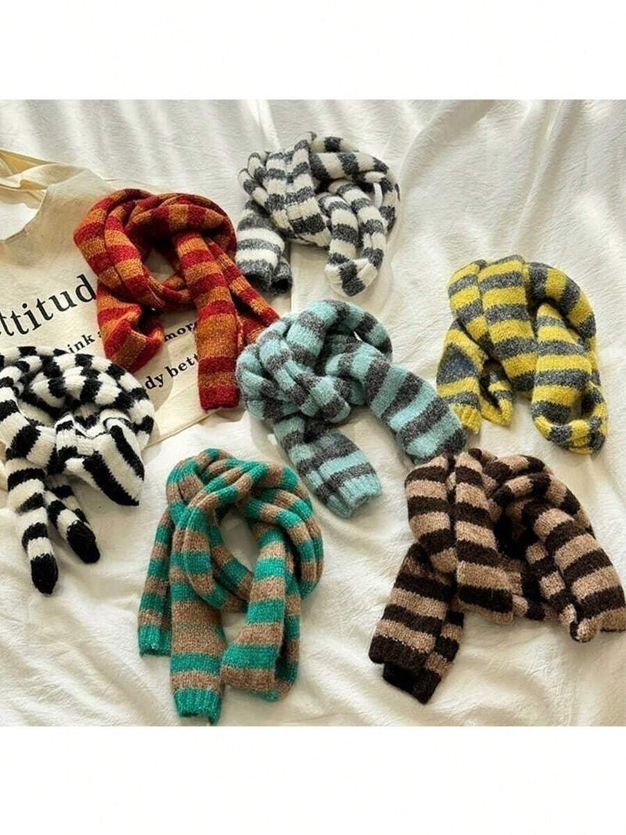 Sciarpa lavorata a maglia a righe, scalda collo di colore a contrasto alla moda, versatile per l'autunno/inverno da abbinare ai vestiti