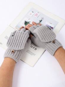 1 pieza Guantes de punto de media mano para hombres y mujeres en invierno, con cubierta de felpa desmontable de doble uso, protector de pantalla táctil, cálidos para escribir y ciclismo, guantes regalo de Navidad de invierno térmicos y cálidos