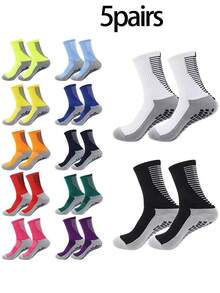 1/5 Pairs Men's Sports Socks, Towel Bottom Moisture Wicking Shock Absorbing Non-Slip Socks, Football Socks, Basketball Socks, Compression Socks